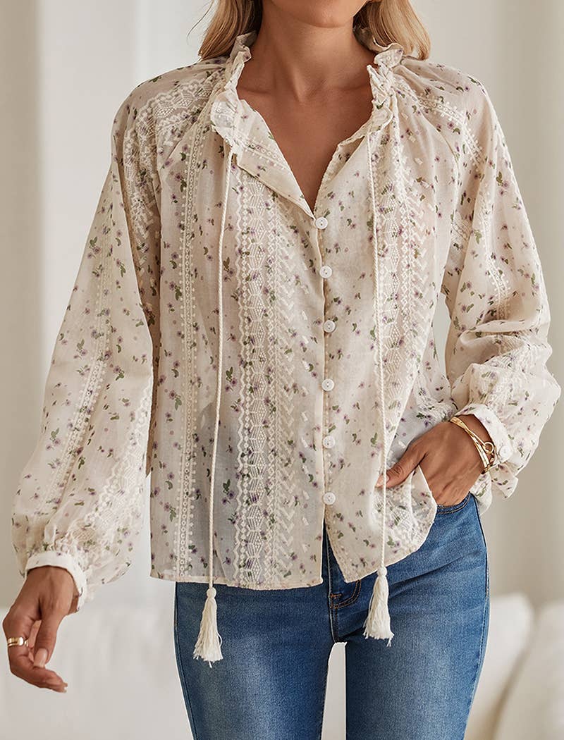Wildflower Trails Tie-Front Blouse