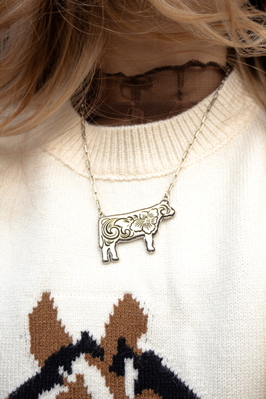 Floral Heritage Cow Pendant