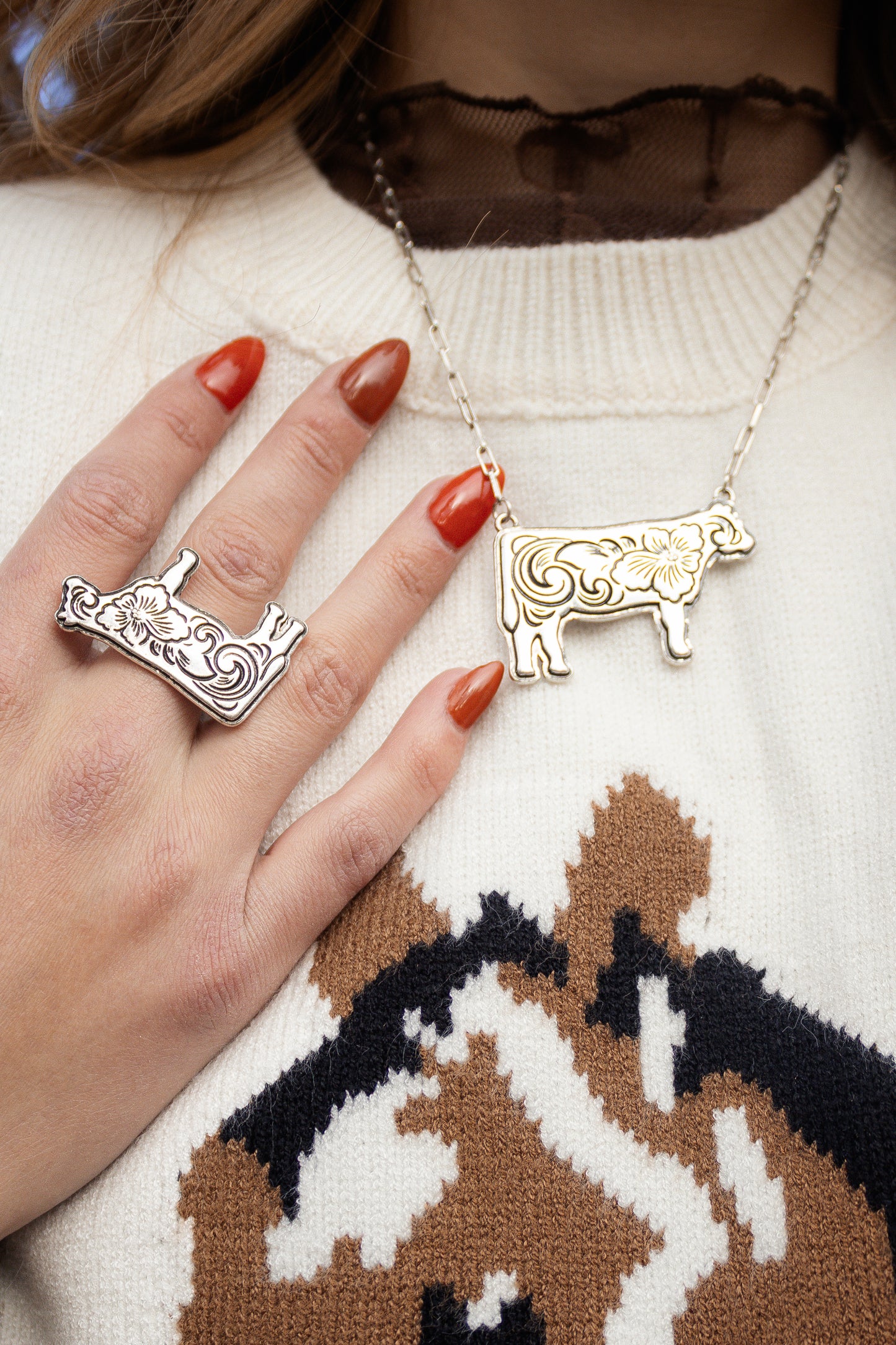 Floral Heritage Cow Pendant