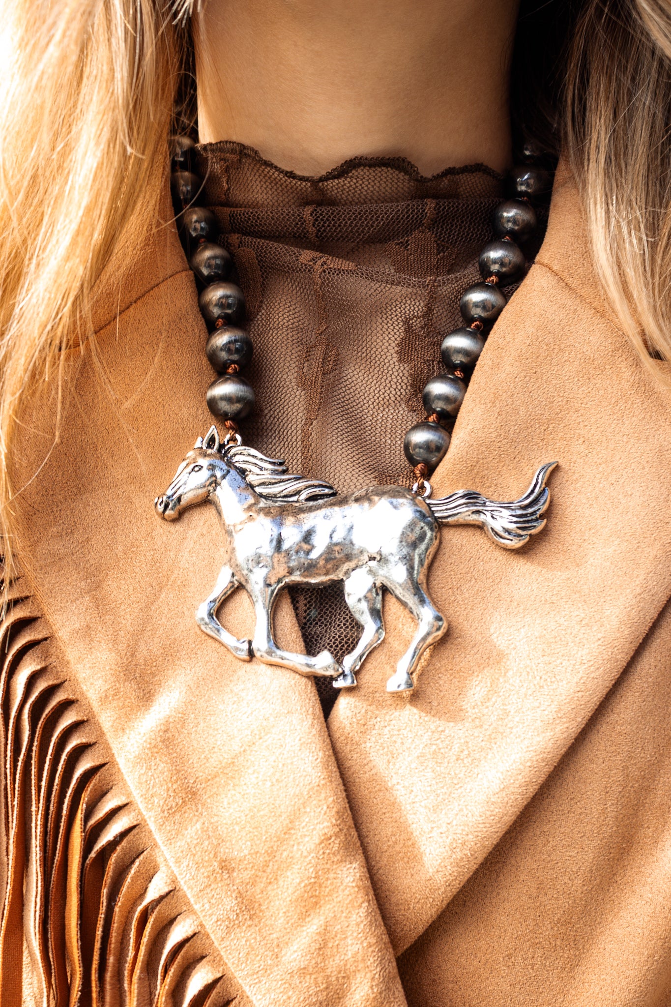 Silver Stallion Pearl Necklace Set